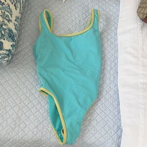 LainSnow Aqua One-Piece Swimsuit with Yellow Trim